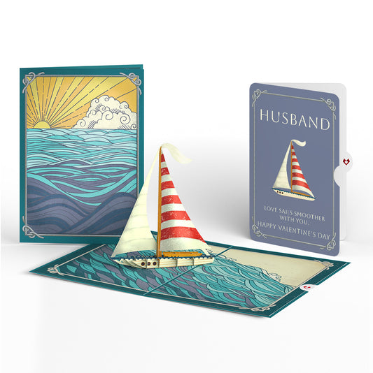 Sailboat on the Horizon Valentine Pop-Up Card and Sentiment Set for Husband