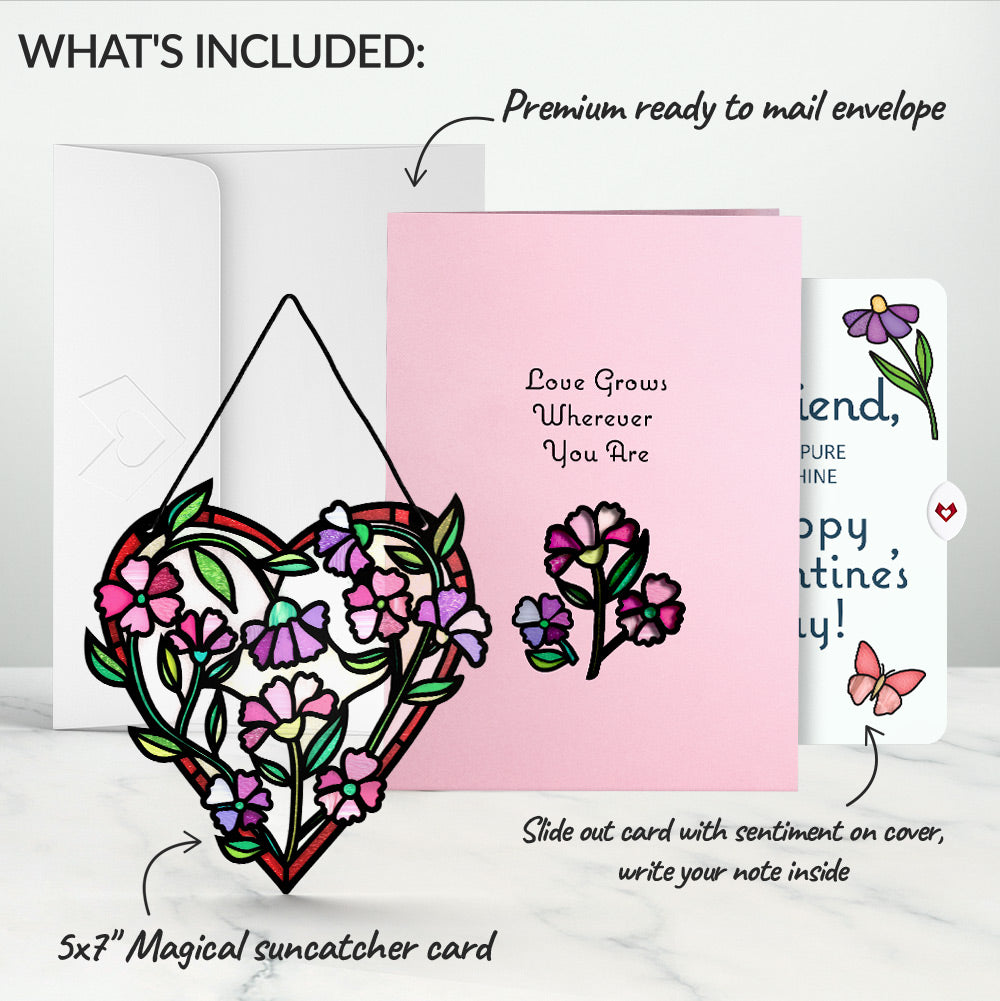 Love Grows Heart Valentine Suncatcher Card and Sentiment Set for Girlfriend