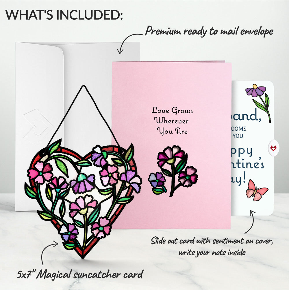 Love Grows Heart Valentine Suncatcher Card and Sentiment Set for Husband