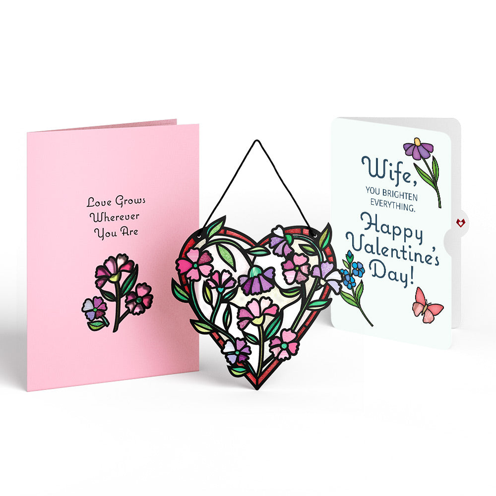 Love Grows Heart Valentine Suncatcher Card and Sentiment Set for Wife