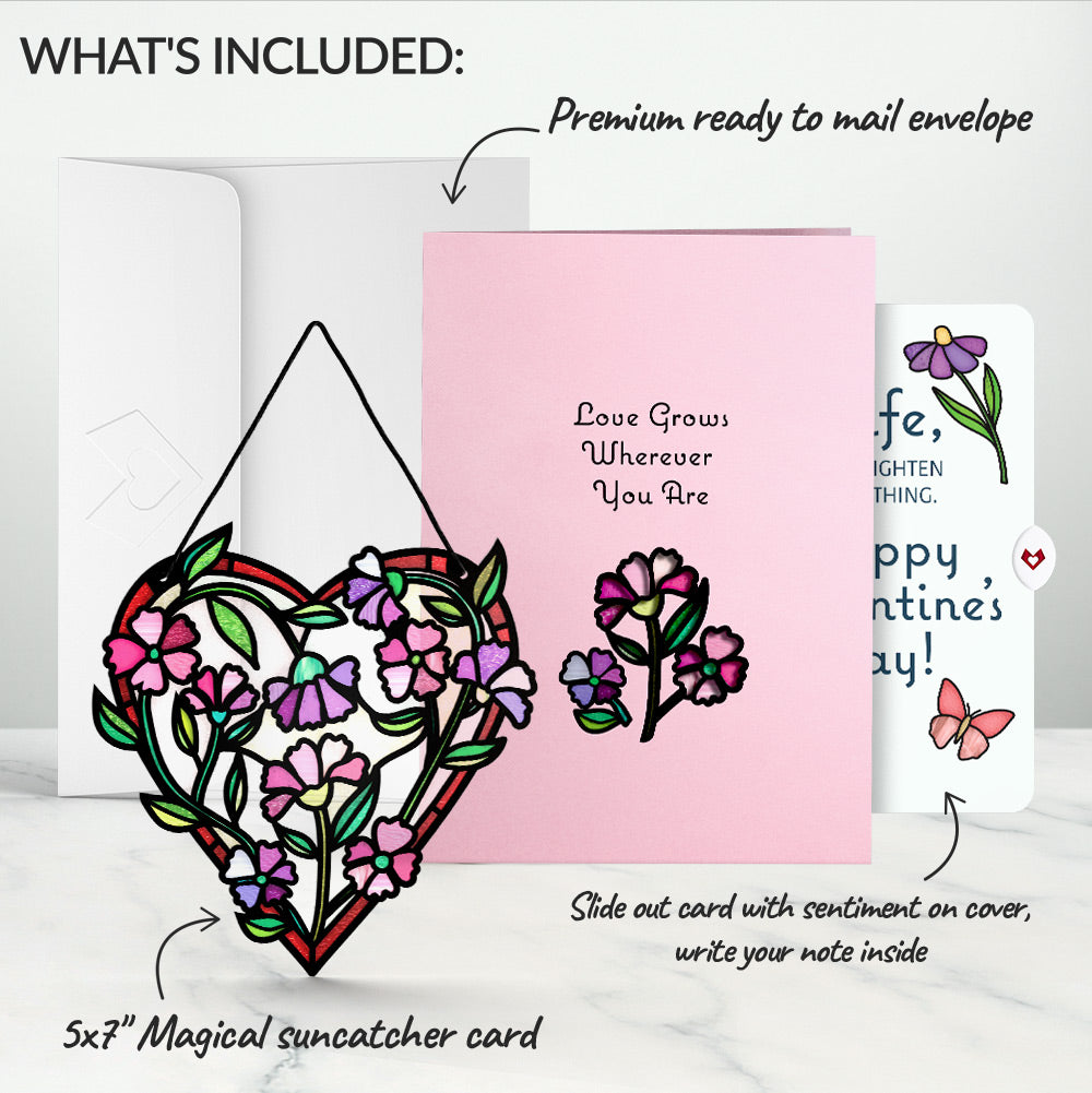 Love Grows Heart Valentine Suncatcher Card and Sentiment Set for Wife