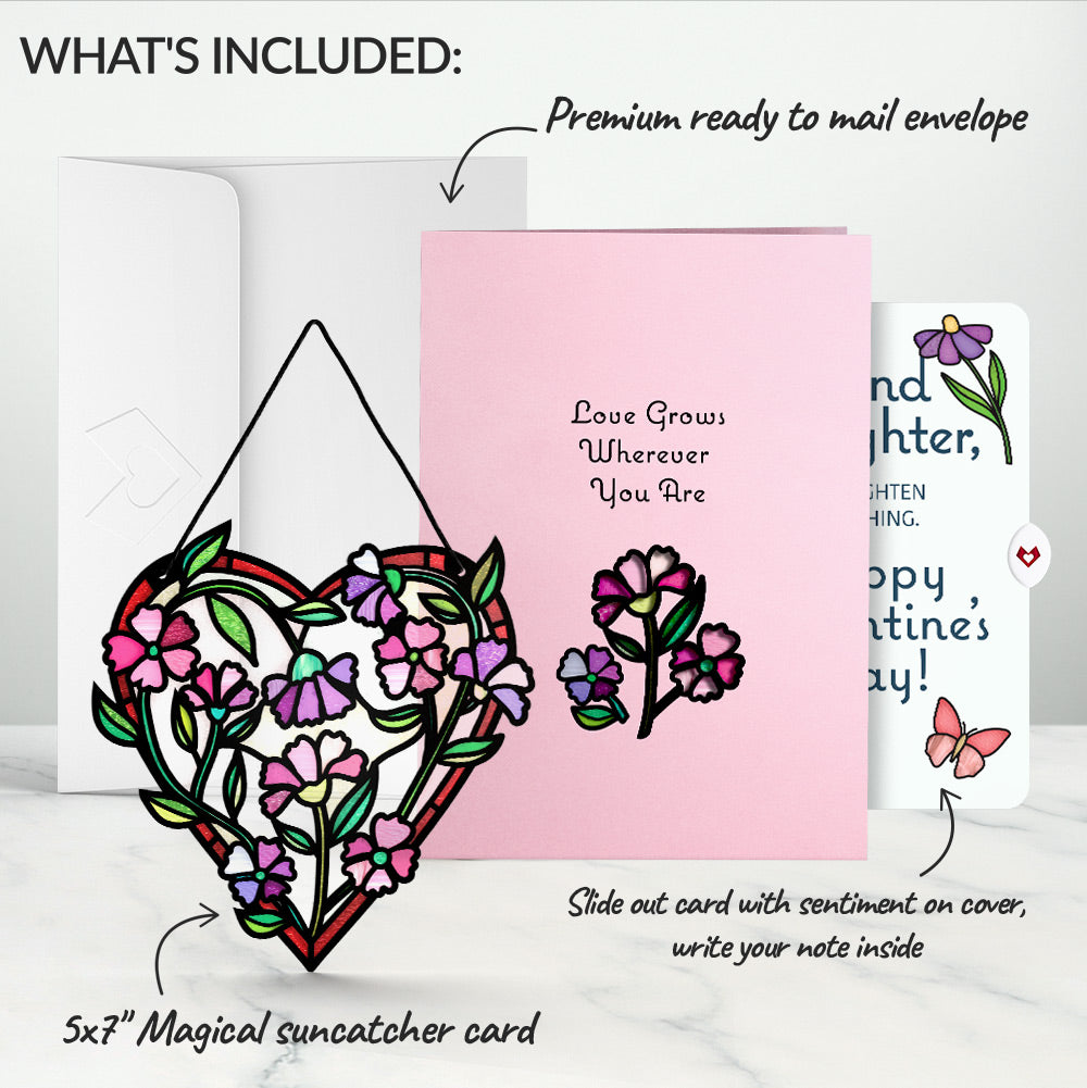 Love Grows Heart Valentine Suncatcher Card and Sentiment Set for Granddaughter