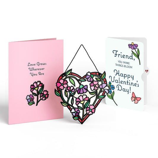 Love Grows Heart Valentine Suncatcher Card and Sentiment Set for Friend