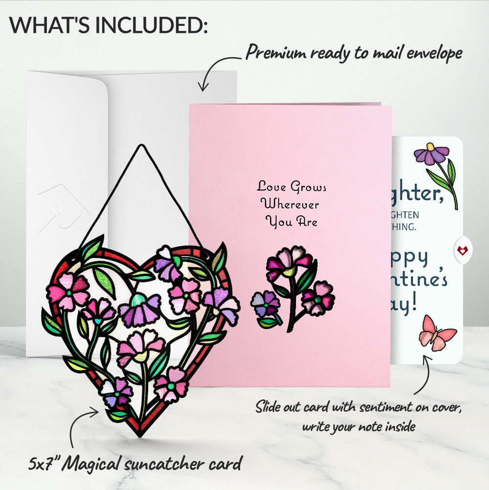 Love Grows Heart Valentine Suncatcher Card and Sentiment Set for Daughter
