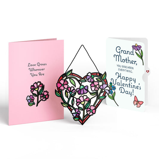 Love Grows Heart Valentine Suncatcher Card and Sentiment Set for Grandmother
