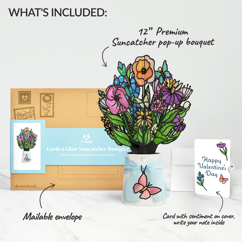 Garden Glow Valentine Suncatcher Bouquet and Sentiment Set