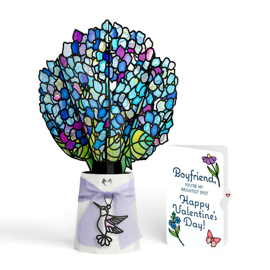 Sunlit Hydrangeas Valentine Suncatcher Bouquet and Sentiment Set for Boyfriend