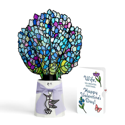 Sunlit Hydrangeas Valentine Suncatcher Bouquet and Sentiment Set for Wife