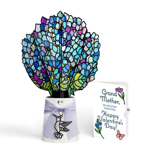 Sunlit Hydrangeas Valentine Suncatcher Bouquet and Sentiment Set for Grandmother