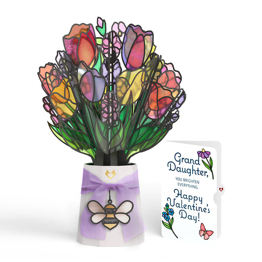 Vibrant Tulip Valentine Suncatcher Bouquet and Sentiment Set for Granddaughter