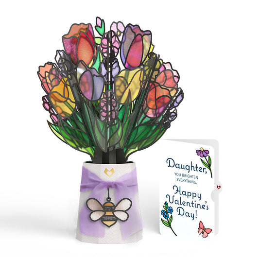 Vibrant Tulip Valentine Suncatcher Bouquet and Sentiment Set for Daughter
