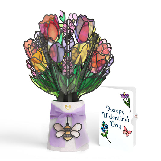 Vibrant Tulip Valentine Suncatcher Bouquet and Sentiment Set