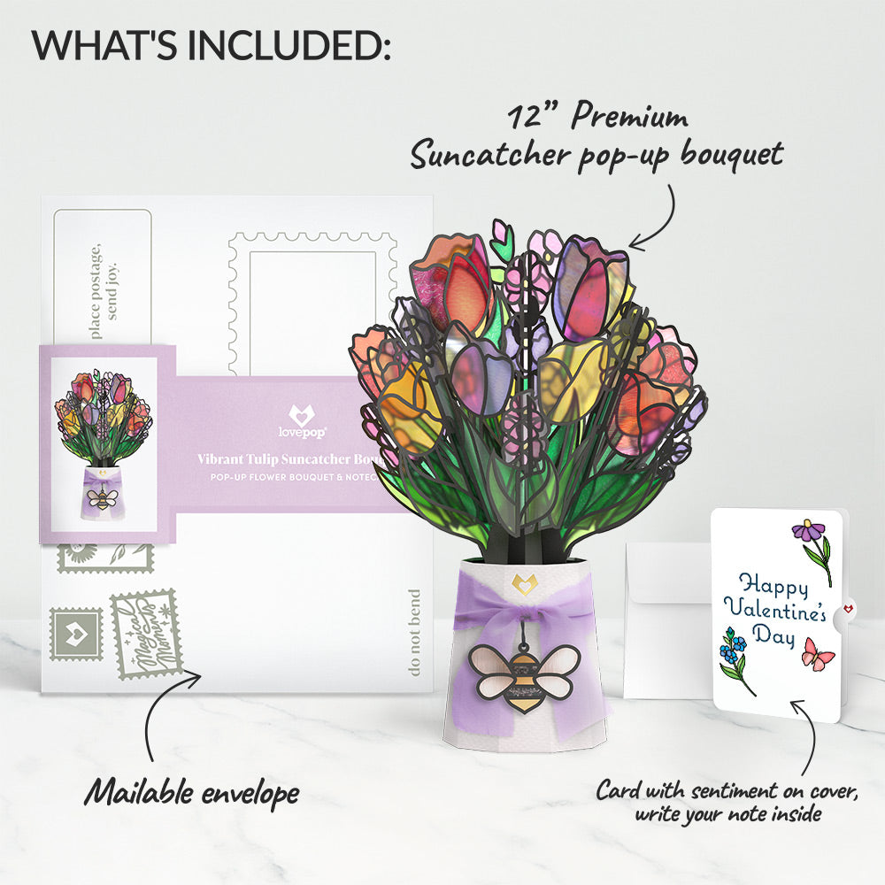 Vibrant Tulip Valentine Suncatcher Bouquet and Sentiment Set