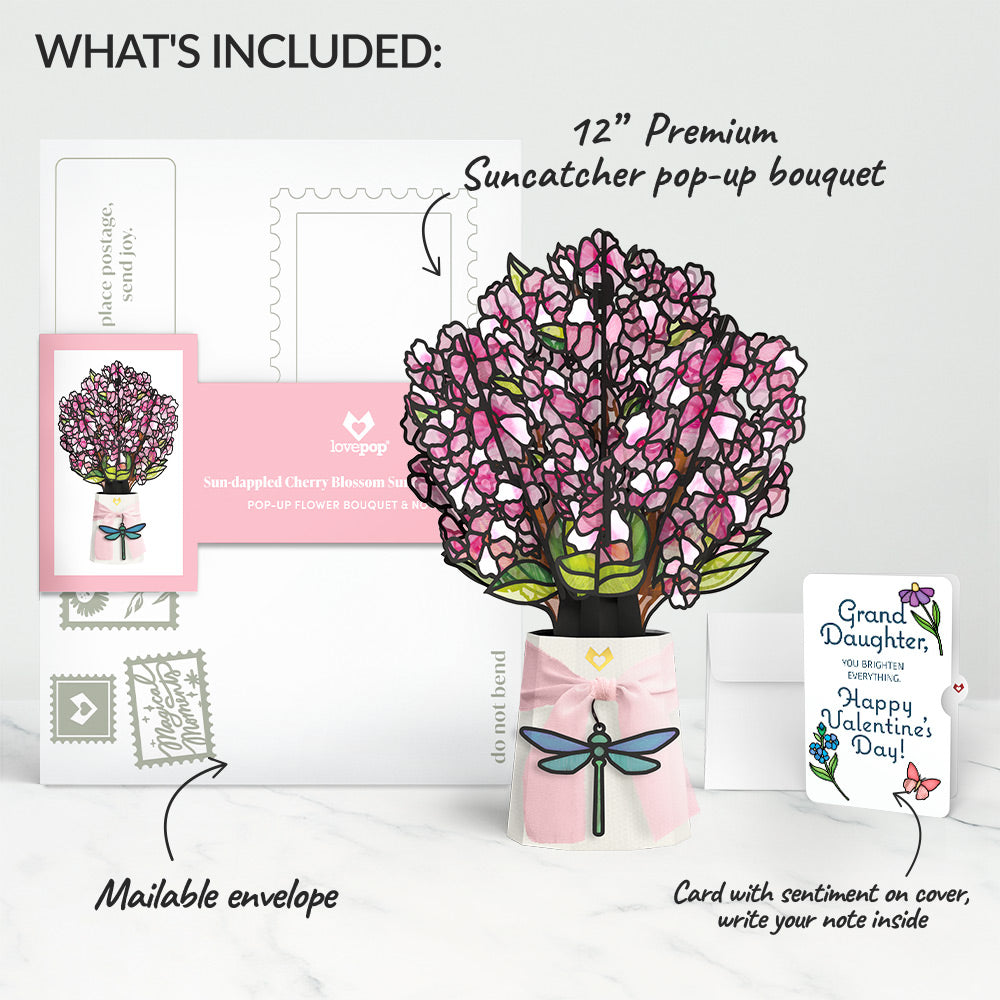 Sun-dappled Cherry Blossom Valentine Suncatcher Bouquet and Sentiment Set for Granddaughter