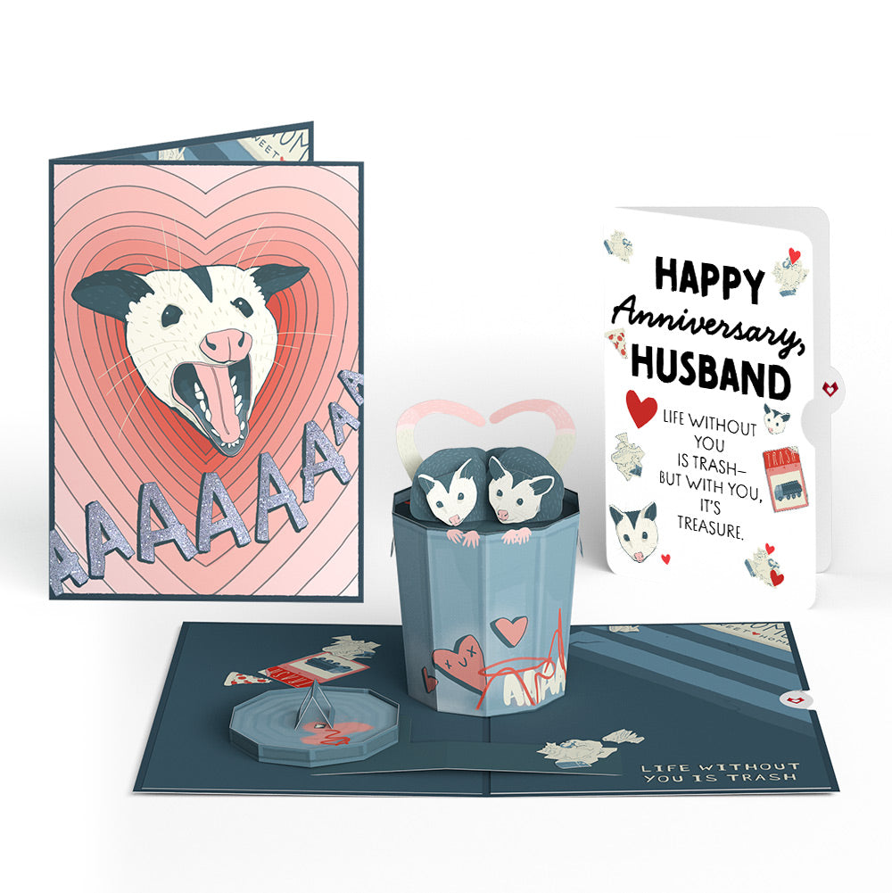Life Without You Is Trash Possums Anniversary Pop-Up Card and Sentiment Set for Husband