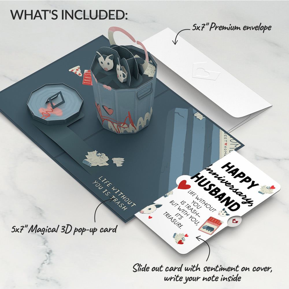 Life Without You Is Trash Possums Anniversary Pop-Up Card and Sentiment Set for Husband