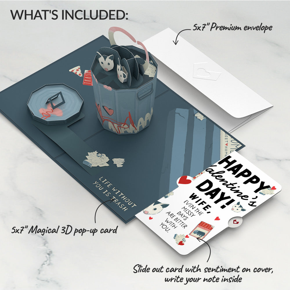 Life Without You Is Trash Possums Valentine Pop-Up Card and Sentiment Set for Wife