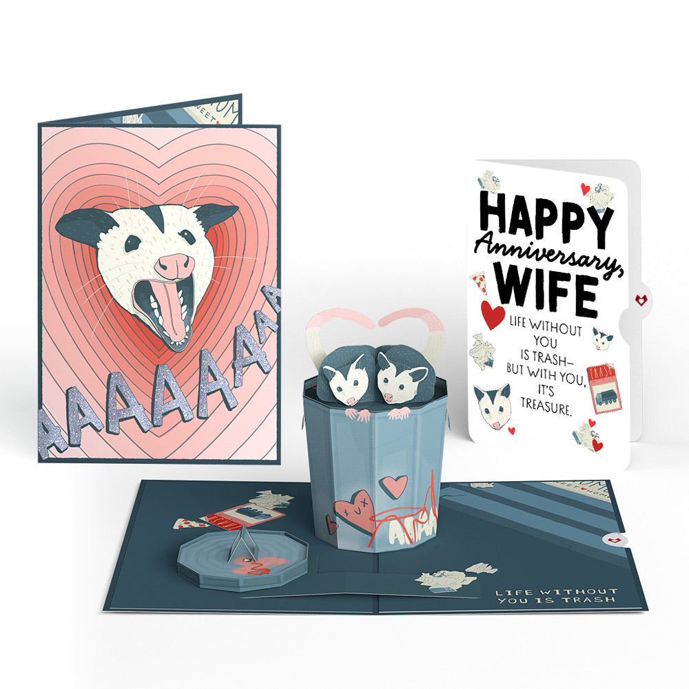 Life Without You Is Trash Possums Anniversary Pop-Up Card and Sentiment Set for Wife