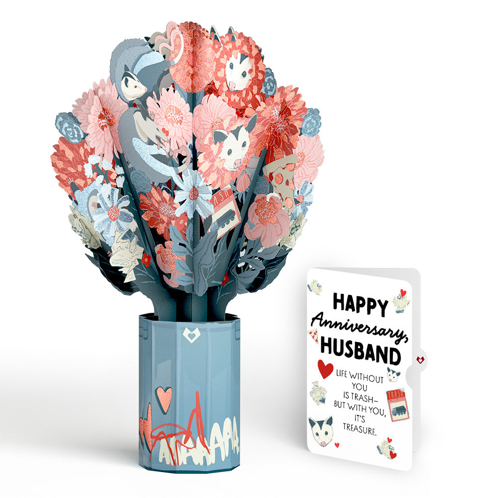 Party Possums Anniversary Glitter Bouquet and Sentiment Set for Husband