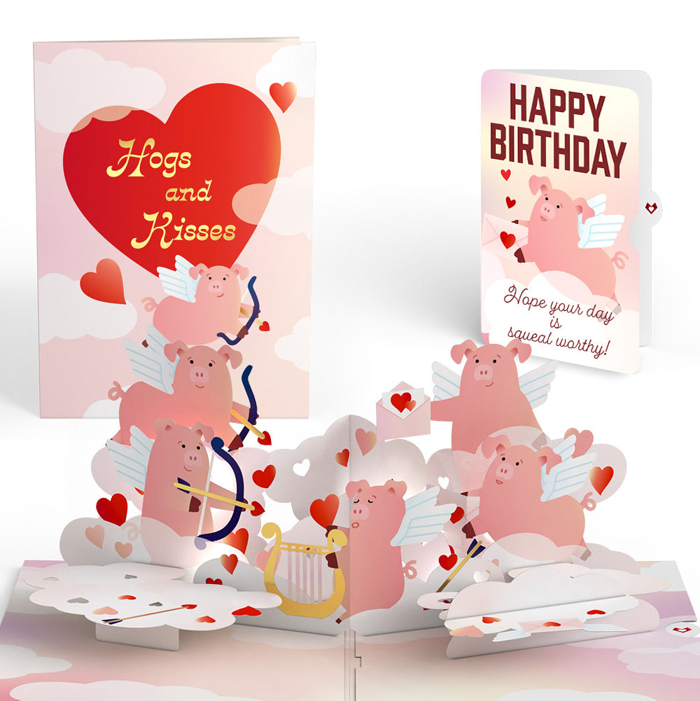 Hogs and Kisses Birthday Music and Light Pop-Up Card and Sentiment Set