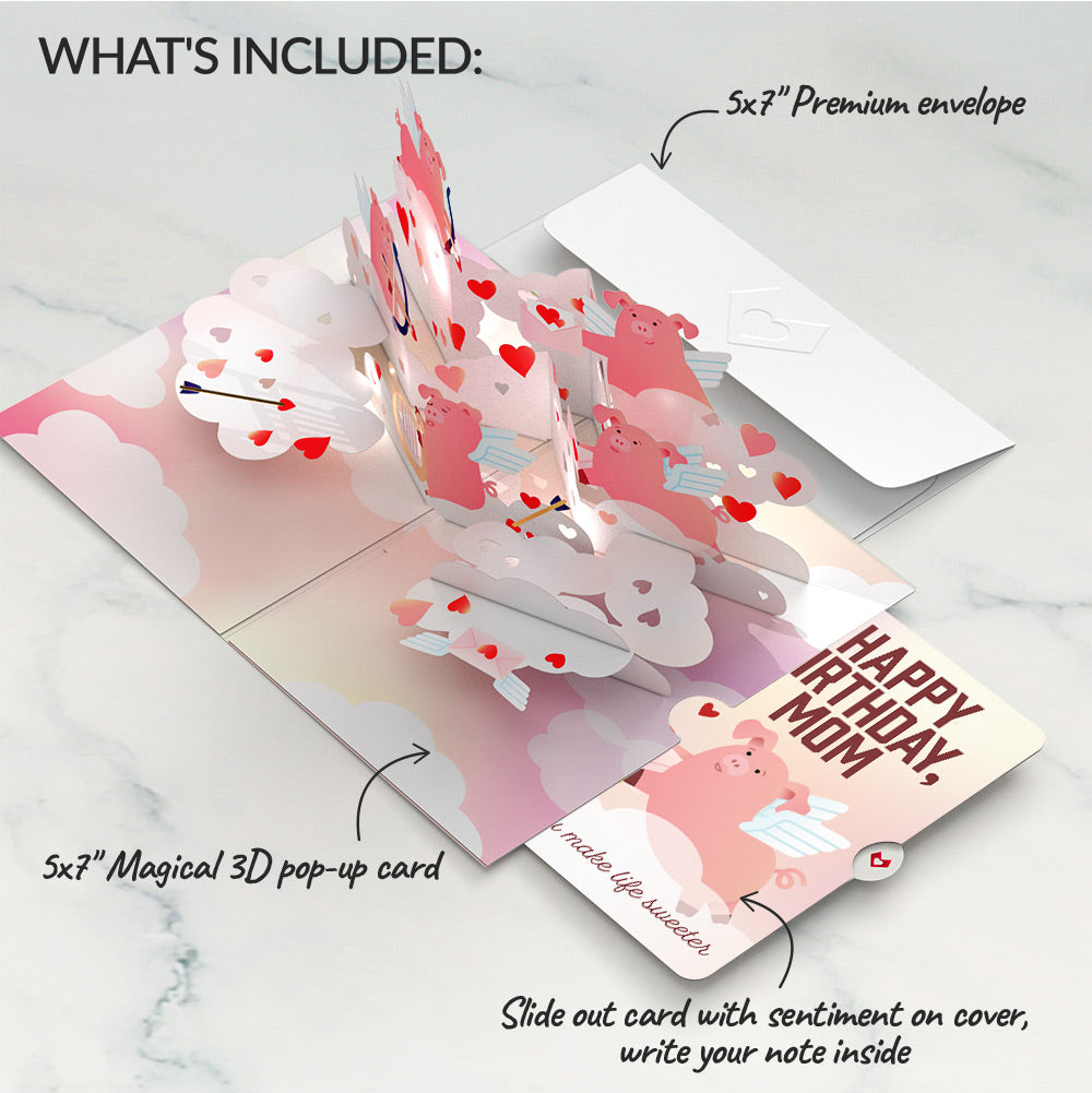 Hogs and Kisses Birthday Music and Light Pop-Up Card and Sentiment Set for Mom
