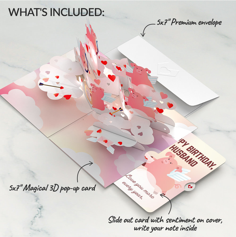 Hogs and Kisses Birthday Music and Light Pop-Up Card and Sentiment Set for Husband