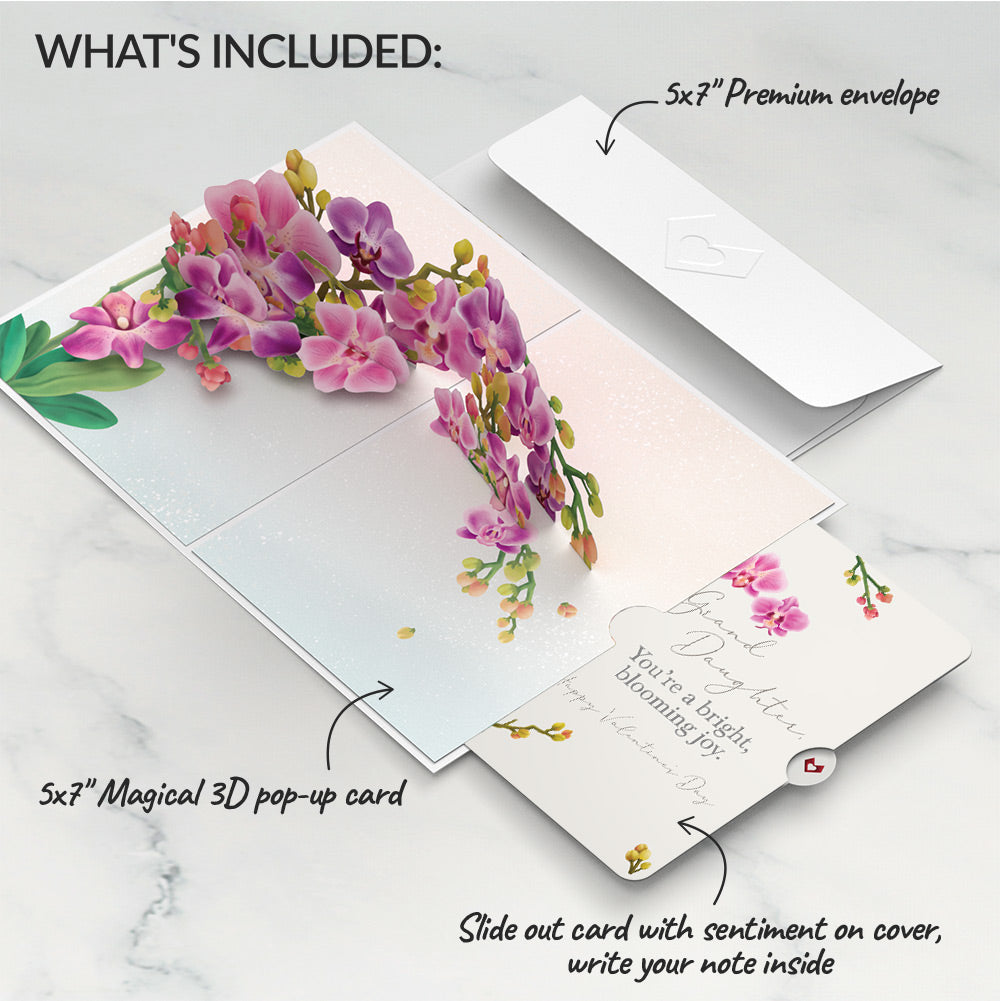 Watercolor Orchid Valentine Pop-Up Card and Sentiment Set for Granddaughter