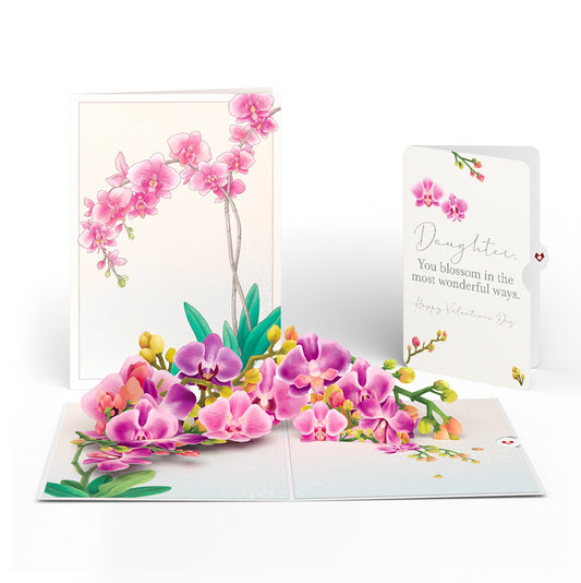 Watercolor Orchid Valentine Pop-Up Card and Sentiment Set for Daughter