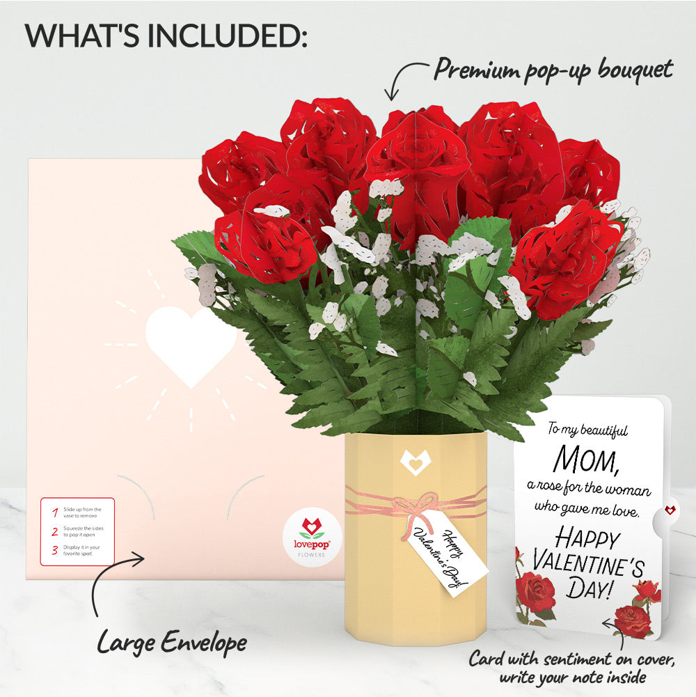 Valentine's Day Flower Bouquet and Sentiment Set for Mom