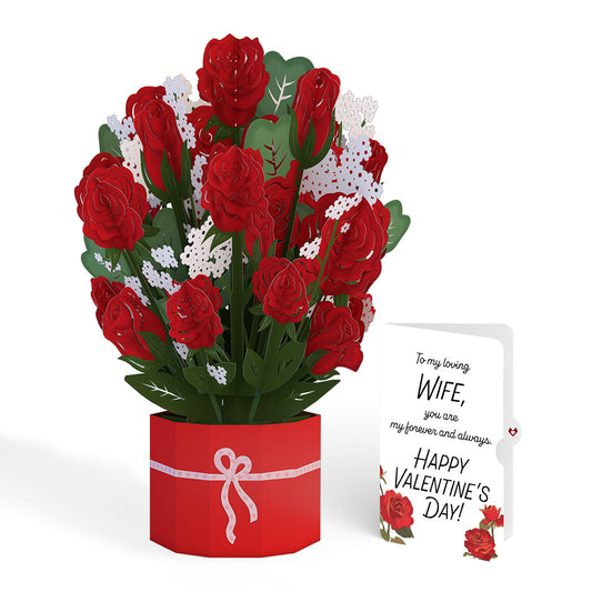 Red Rose Valentine Grand Bouquet and Roses Sentiment Set for Wife