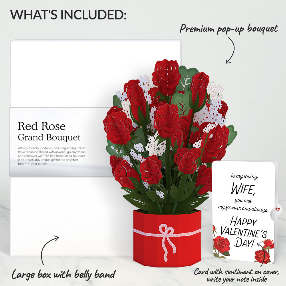 Red Rose Valentine Grand Bouquet and Roses Sentiment Set for Wife – Lovepop