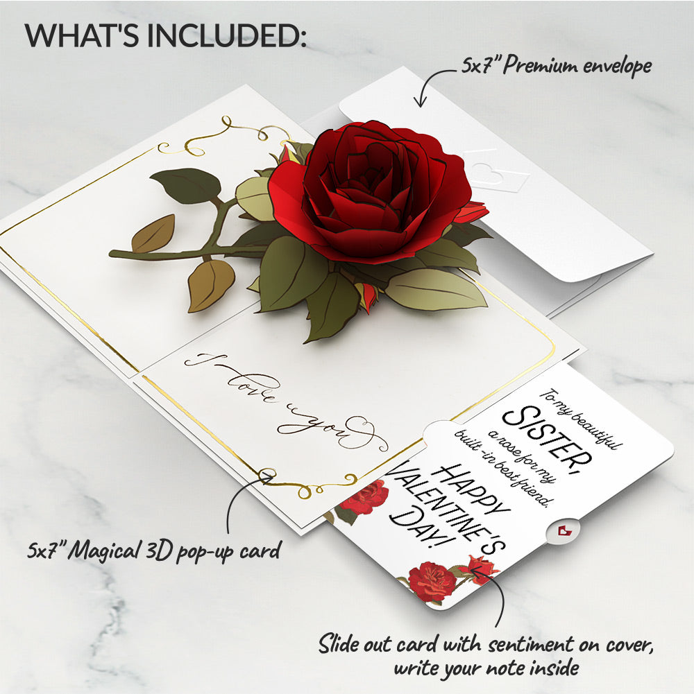 I Love You Roses Valentine Pop-Up Card and Sentiment Set for Sister