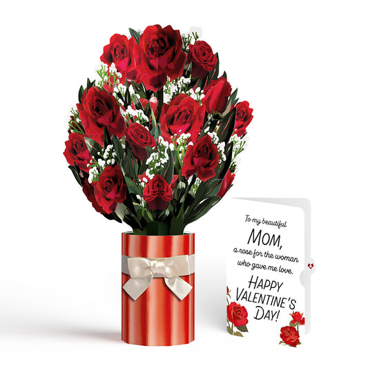 Romantic Red Roses Valentine Bouquet and Sentiment Set for Mom