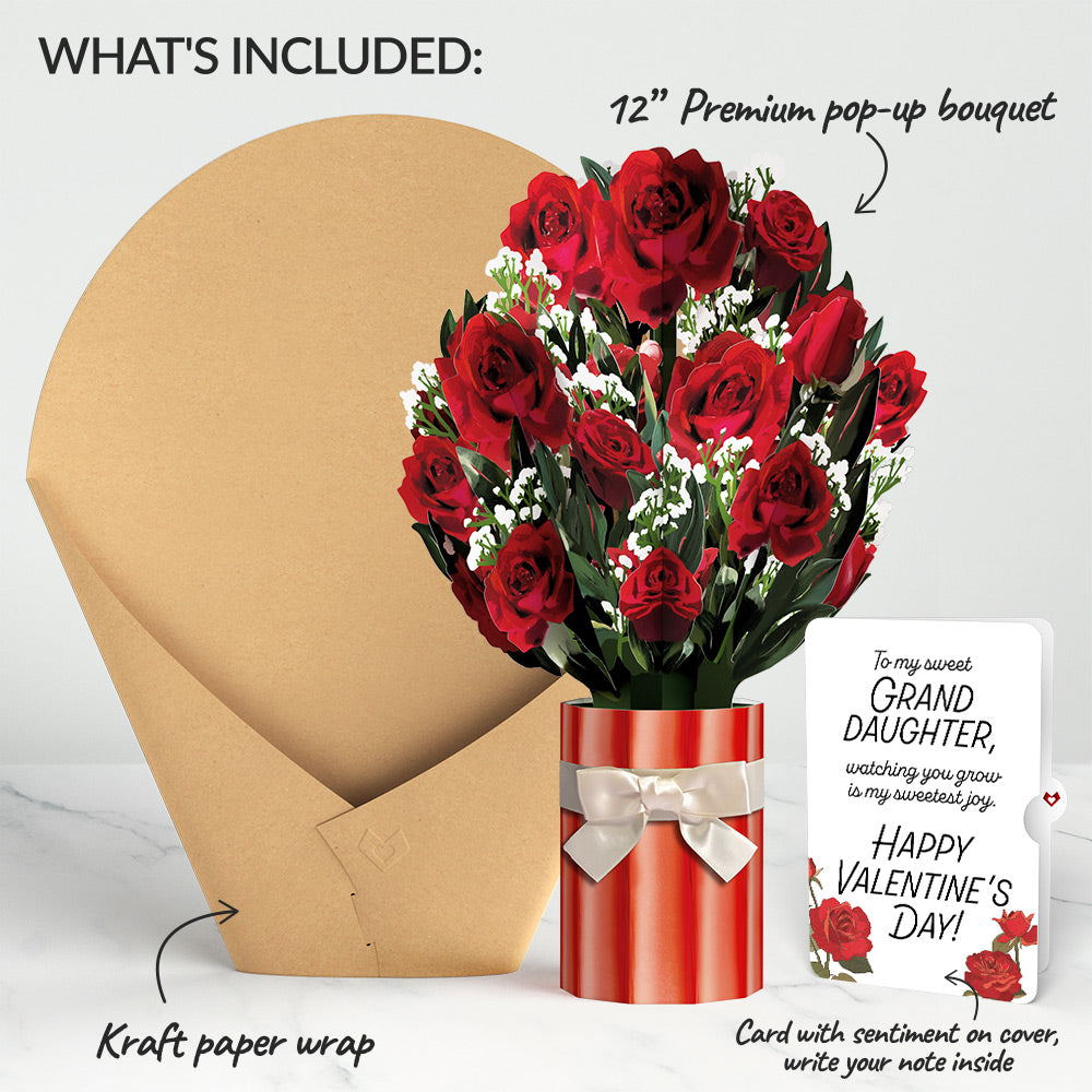 Romantic Red Roses Valentine Bouquet and Sentiment Set for Granddaughter