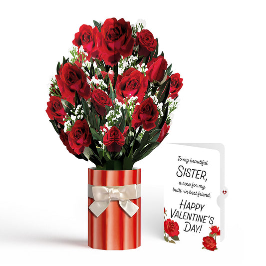 Romantic Red Roses Valentine Bouquet and Roses Sentiment Set for Sister