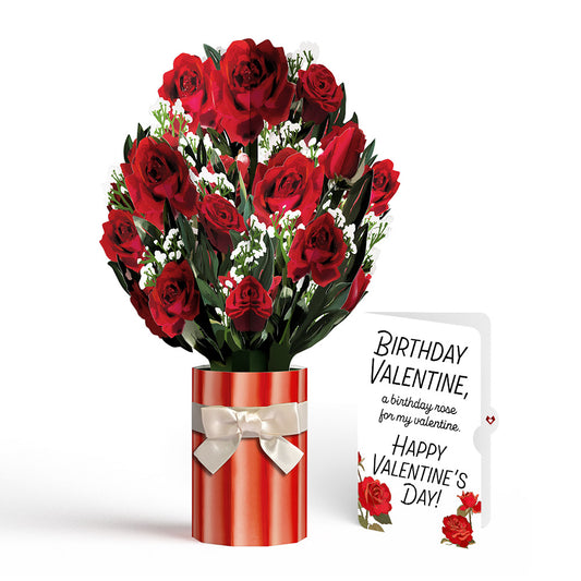 Romantic Red Roses Birthday Bouquet and Roses Sentiment Set