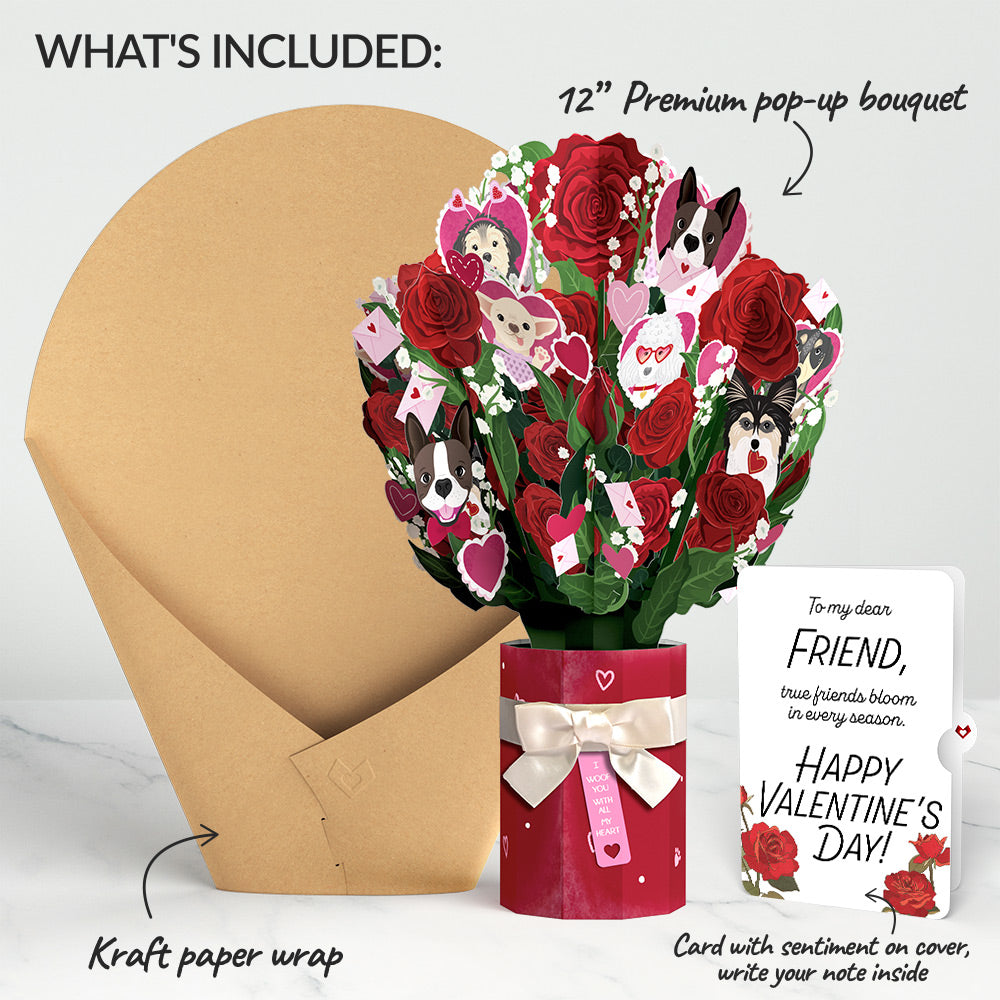I Woof You Dog Valentine Bouquet and Sentiment Set for Friend