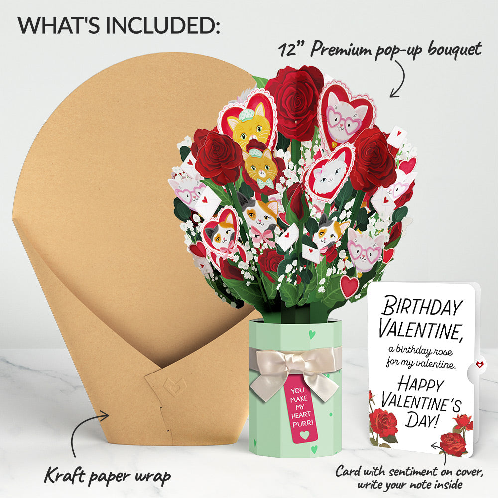 You Make My Heart Purr Cat Birthday Bouquet and Sentiment Set