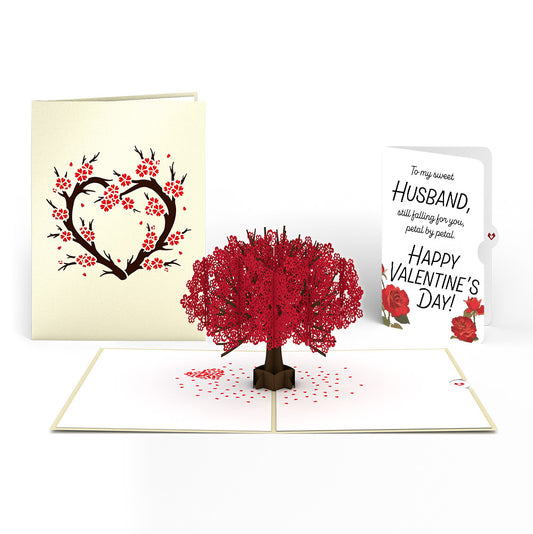 Red Sakura Tree Valentine Pop-Up Card and Sentiment Set for Husband