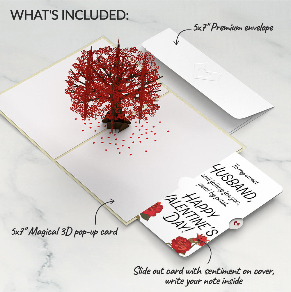Red Sakura Tree Valentine Pop-Up Card and Sentiment Set for Husband