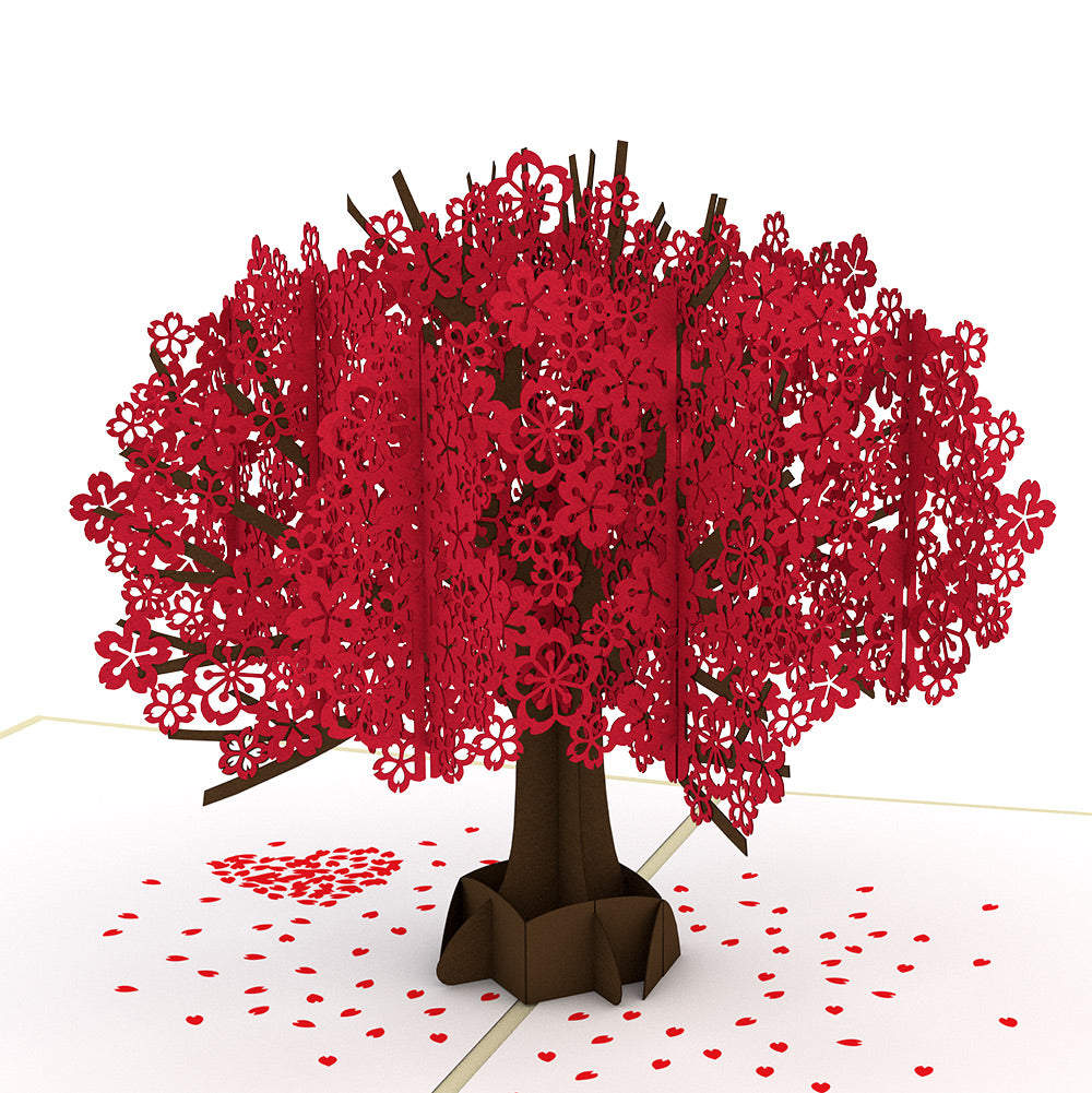 Red Sakura Tree Valentine Pop-Up Card and Roses Sentiment Set for Daughter