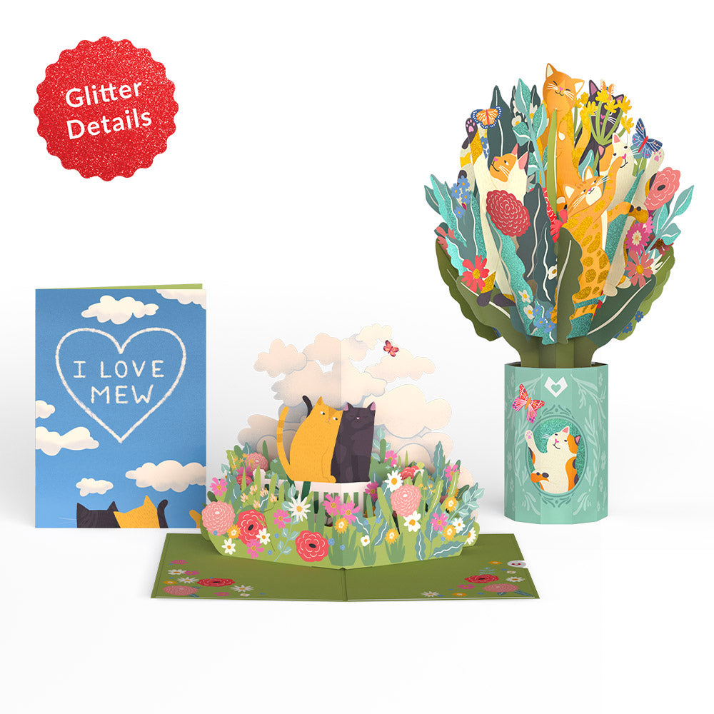 I Love Mew Cats Pop-Up Card & Glitter Bouquet Bundle