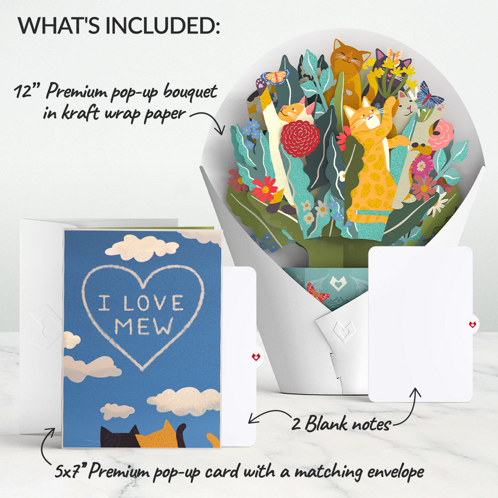 I Love Mew Cats Pop-Up Card & Glitter Bouquet Bundle
