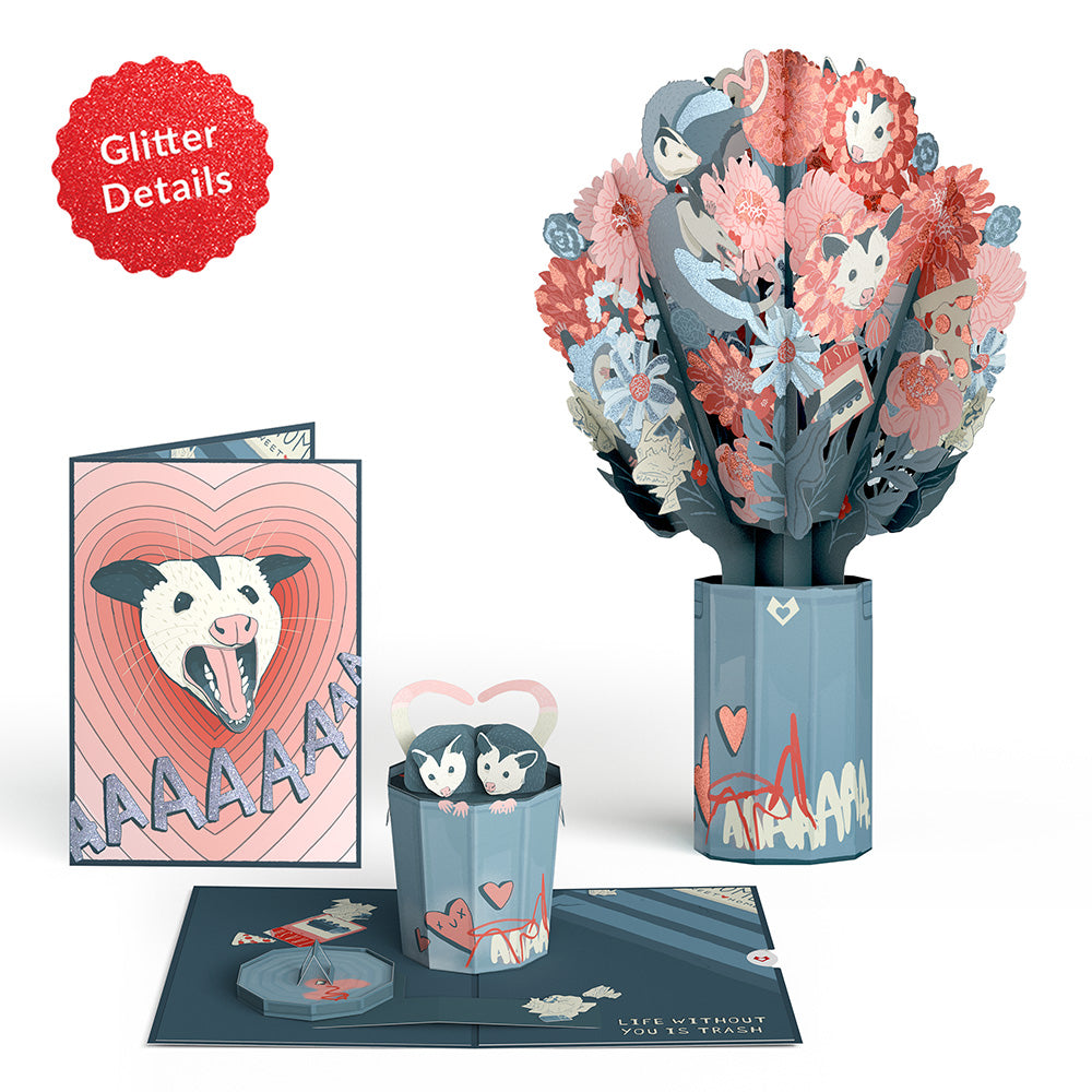 Life Without You Is Trash Possums Pop-Up Card & Glitter Bouquet Bundle