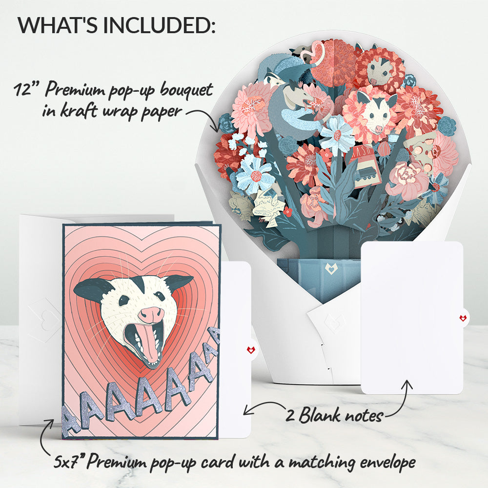 Life Without You Is Trash Possums Pop-Up Card & Glitter Bouquet Bundle
