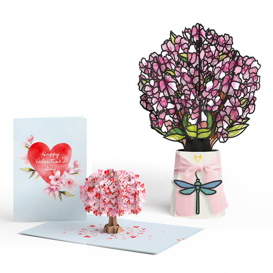 Valentine's Day Cherry Blossom Pop-Up Card & Suncatcher Bouquet Bundle