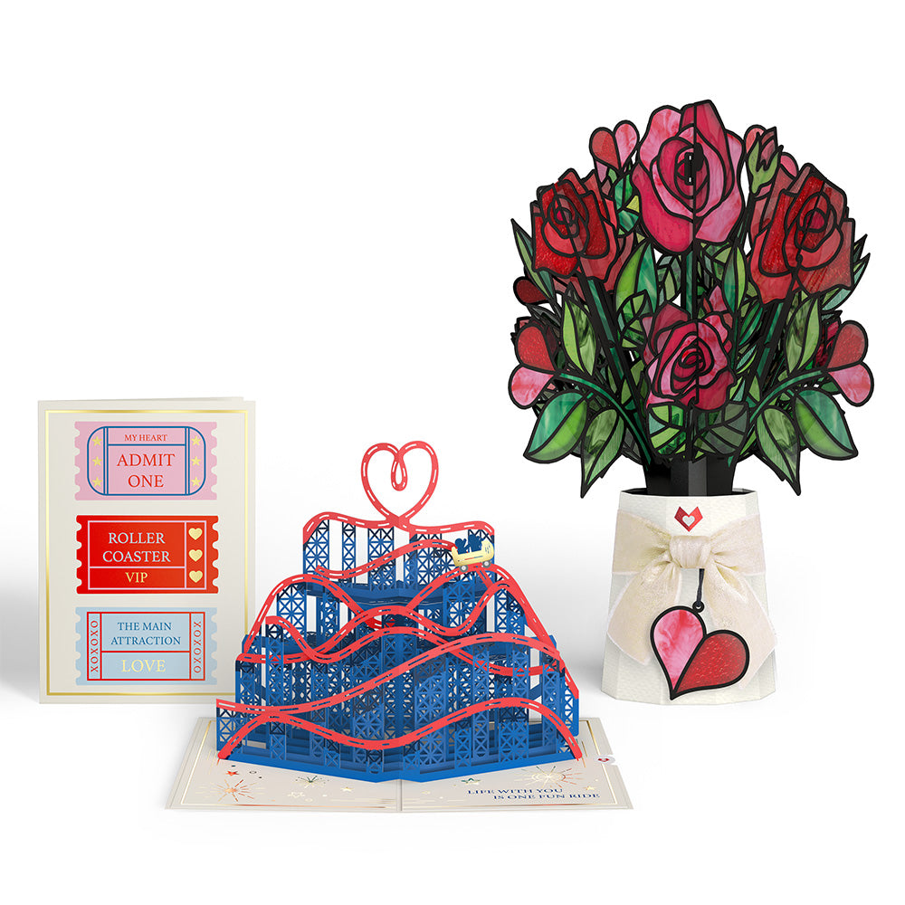 Love Rollercoaster Pop-Up Card & Suncatcher Bouquet Bundle