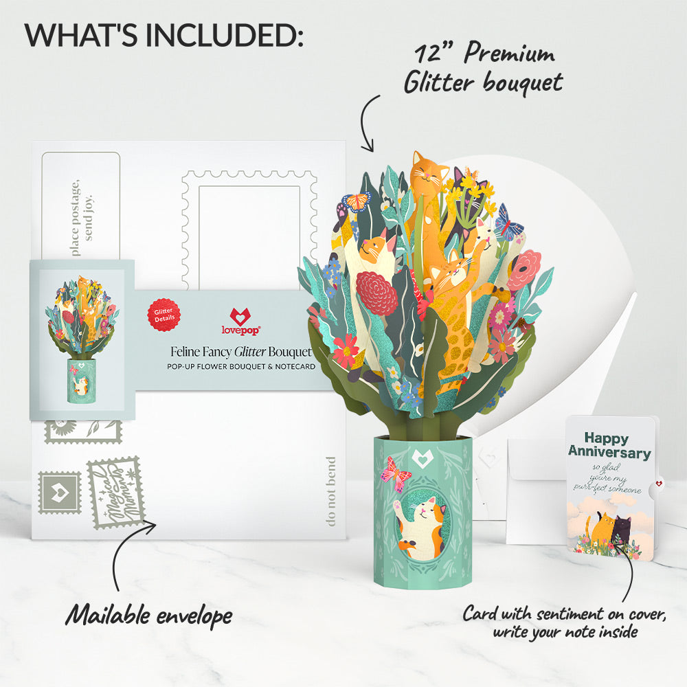 Feline Fancy Anniversary Glitter Bouquet and Sentiment Set