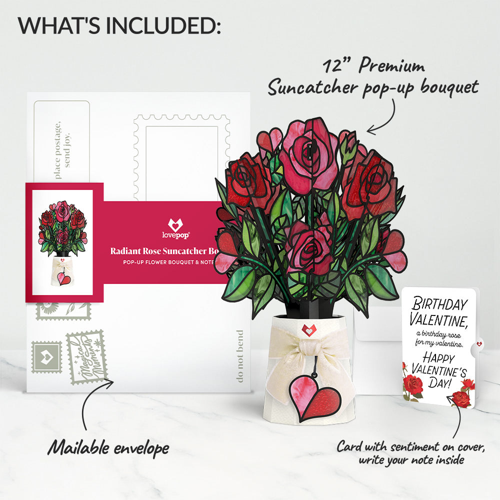 Radiant Rose Birthday Suncatcher Bouquet and Sentiment Set