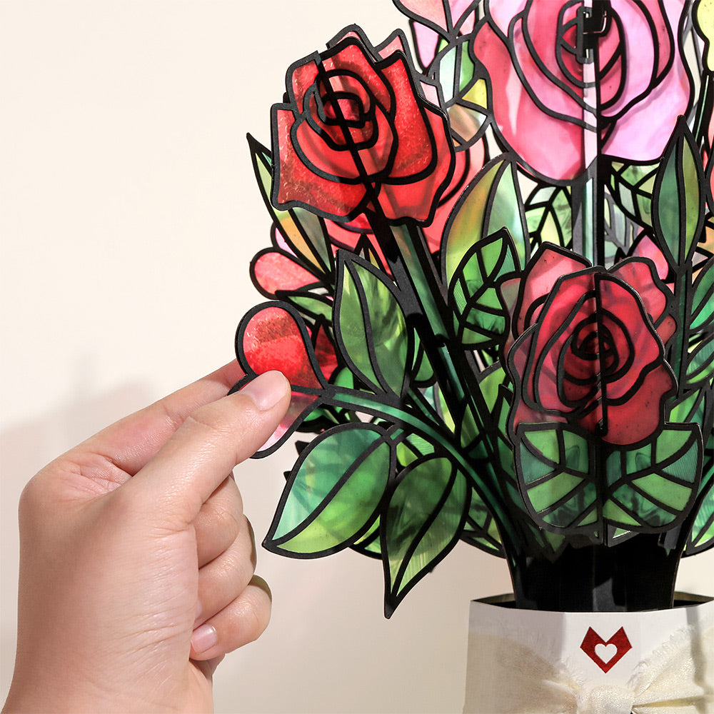 Radiant Rose Valentine Suncatcher Bouquet and Sentiment Set for Friend